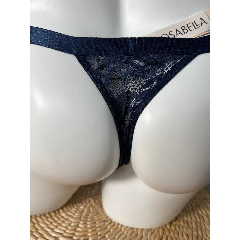 Cosabella Navy Blue Lace Italian Thong Sexy Sheer Underwear Size‎ XL new